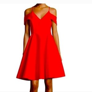 Halston Classic Red Cold Shoulder V Neck Cocktail Dress. Size 6.